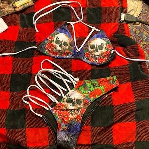 Nw/oTag (Boutique, never tagged) Rose & Skull String Bikini